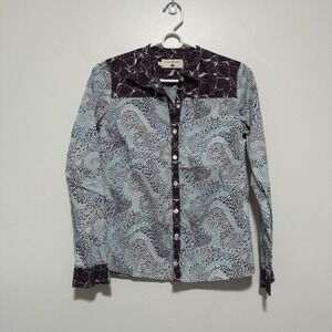 Cotelac Swirling Fish Print Button Front Cotton Blouse Size 0 (4 Equivalent)‎